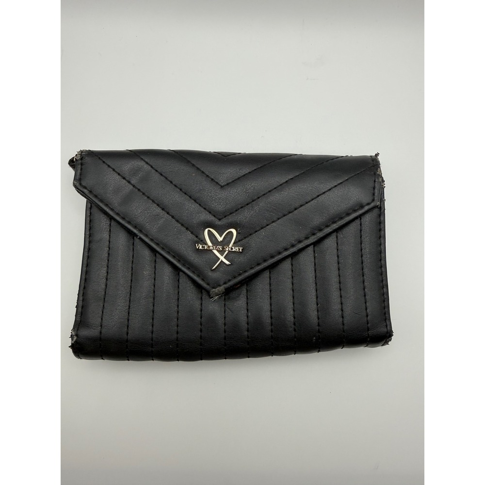 Victoria Secret Black‎ Quilted Envelope Wallet Clutch